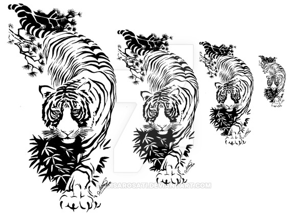 Amazing Tribal Tiger Large And Small Tattoo Samples