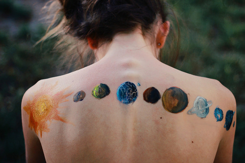 Amazing Universe Tattoos On Girl Upper Back