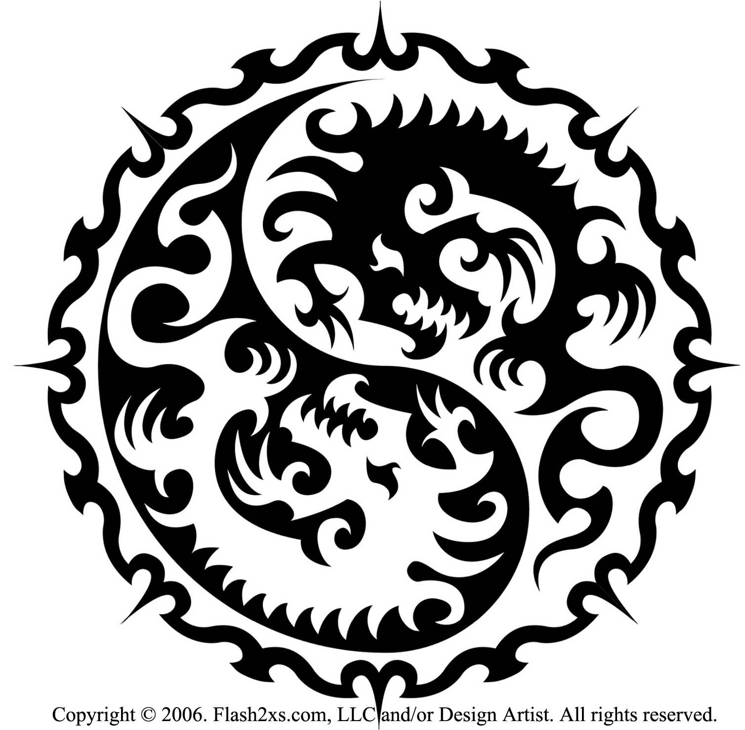 Amazing Yin Yang Tribal Dragon Tattoo Design