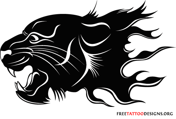 Angry Black Tribal Panther Head Tattoo Design