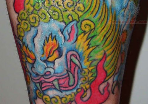 Angry Foo Dog Colorful Tattoo