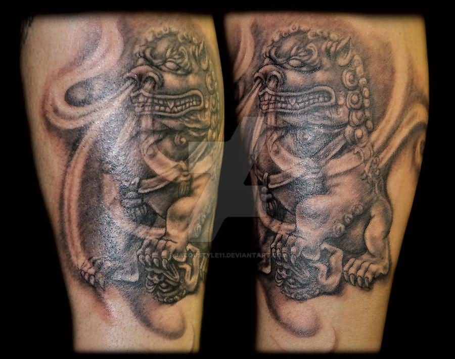Angry Grey And Black Foo Dog Tattoos By Jacqustyle 11
