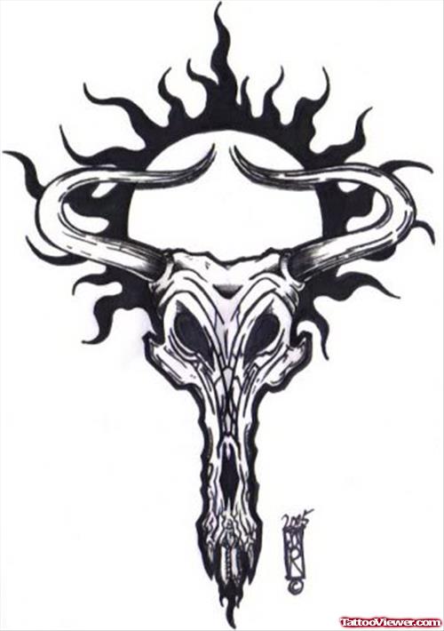 Aries Skull And Tribal Sun Tattoo Design