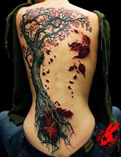 Artistic Tree Tattoo On Full Back