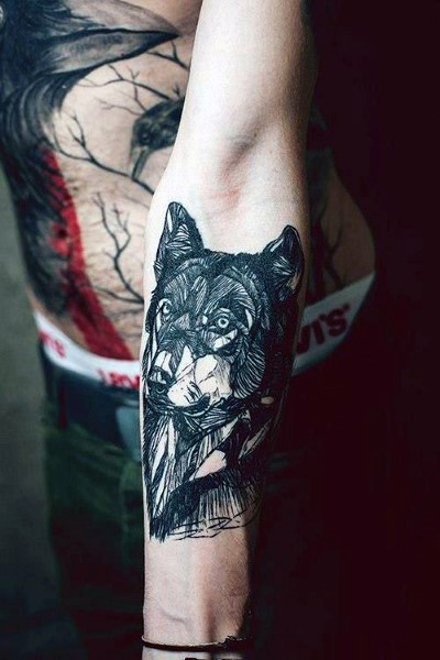 Artistic Wolf Head Tattoo On Forearm
