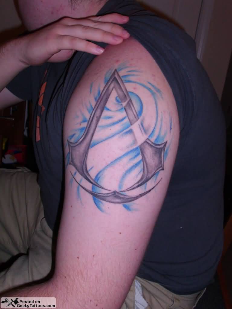 Assassins Creed Tattoo On Shoulder For Men