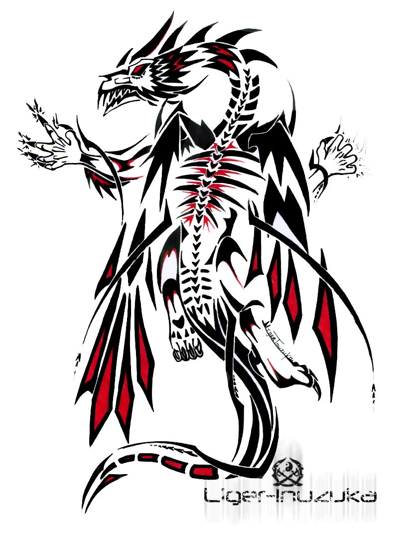 Astonishing Red And Black Tribal Dragon Tattoo Design