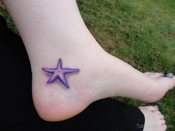 Attractive Purple 3D Starfish Tattoo On Ankle