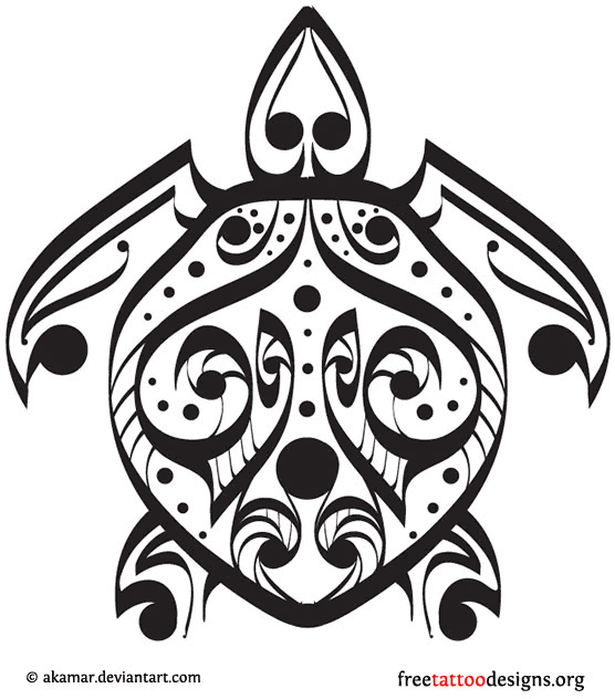 Attractive Tribal Turtle Having Music Notes On Body Tattoo Stencil