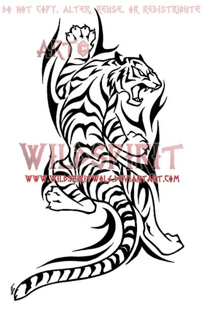 Awesome Angry Tribal Tiger Tattoo Design By WildSpirit