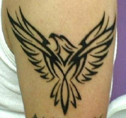 Awesome Bird Flying Tribal Tattoo On Left Half Sleeve
