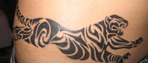 Awesome Black Ink Tribal Leopard Tattoo