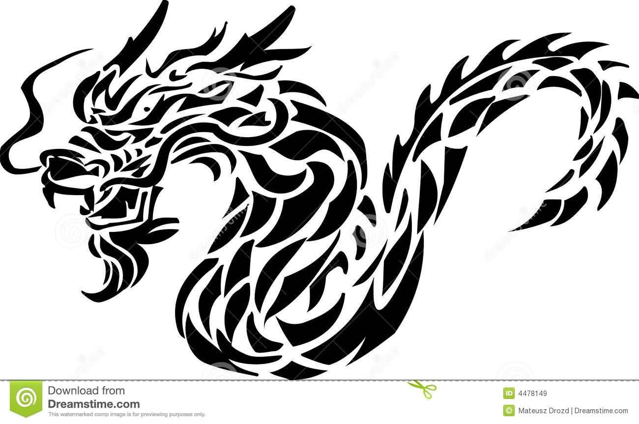 Awesome Tribal Chinese Dragon Tattoo Design