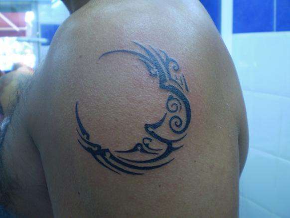 Awesome Tribal Half Moon Tattoo On Left Half Sleeve