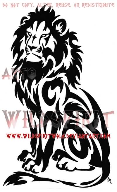Awesome Tribal Lion Seated Tattoo Design By WildSpiritWolf
