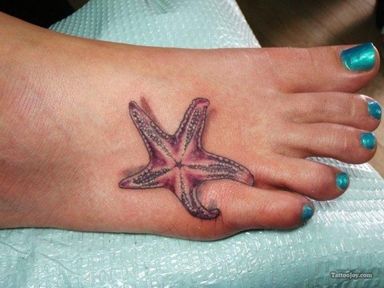 Awesome Tribal Starfish Tattoo On Girl Right Foot