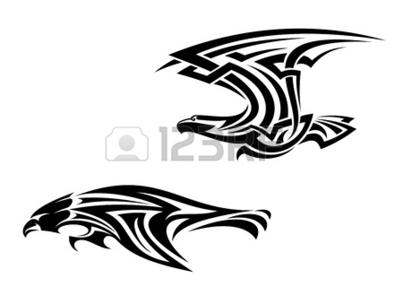 Awesome Two Tribal Birds Flying Tattoo Design