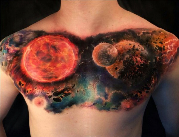 Awesome Universe Tattoo On Man Chest