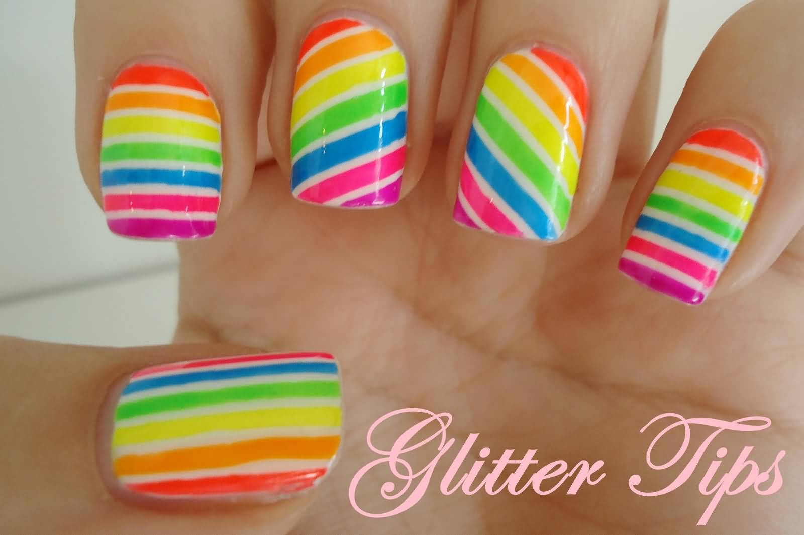 Beautiful Rainbow Stripes Nail Art Design