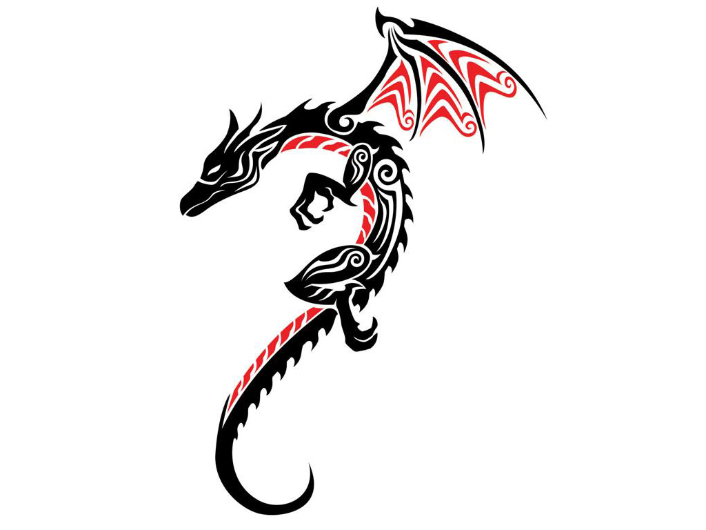 Beautiful Black And Red Tribal Dragon Tattoo Design