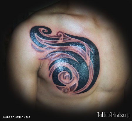 Beautiful Black Ink Tribal Design Tattoo On Chest
