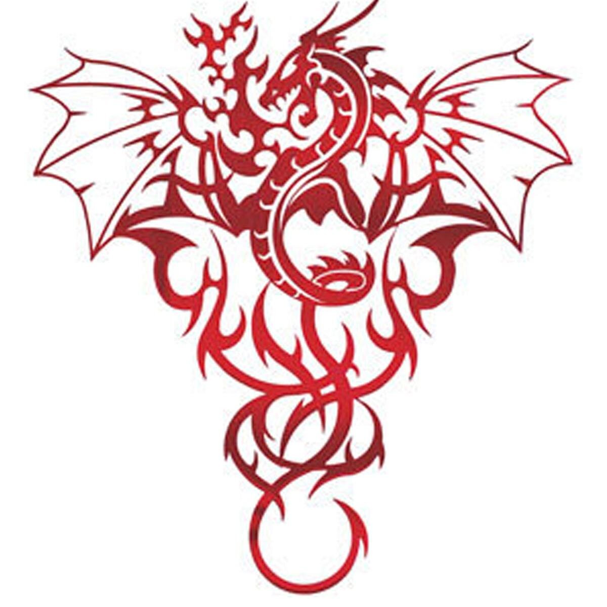 Beautiful Red Color Tribal Dragon Tattoo Design