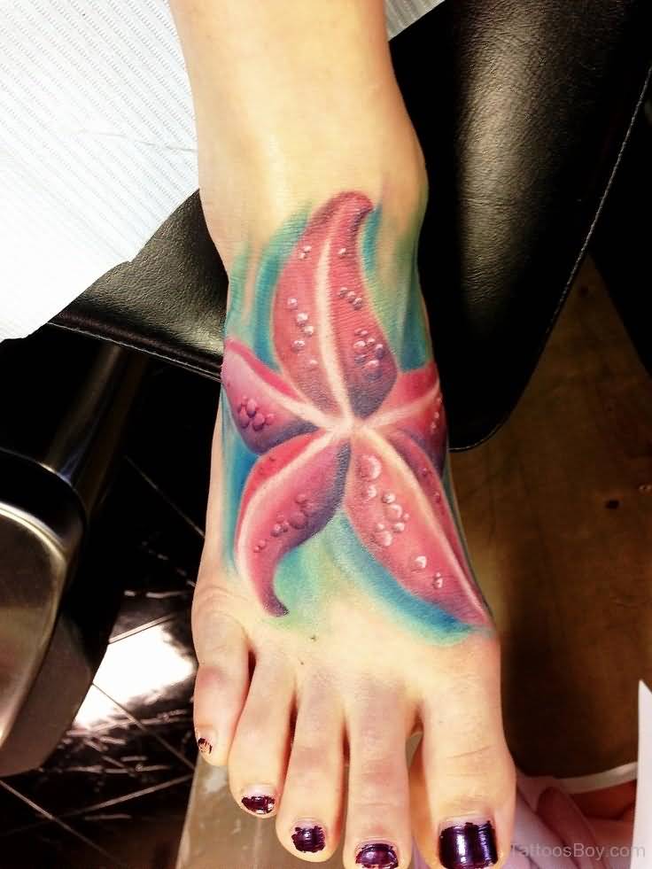 Beautiful Starfish Tattoo On Foot For Girl