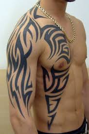 Beautiful Tribal Design Tattoo On Right Shoulder To Chest