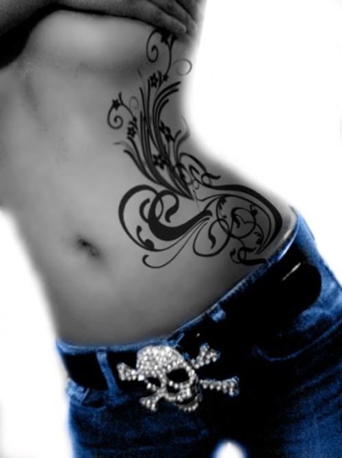 Beautiful Tribal Design Tattoo On Side Rib