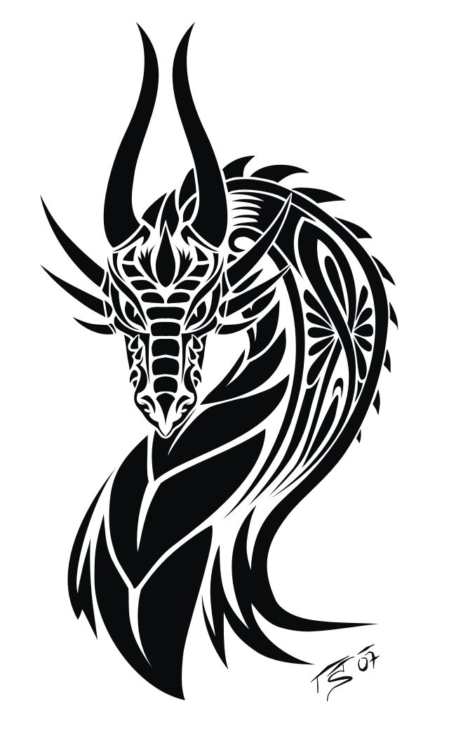 Beautiful Tribal Dragon Having Horns Tattoo Design