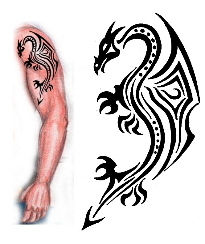 Beautiful Tribal Dragon Tattoo On Left Half Sleeve By Thhoundofulster