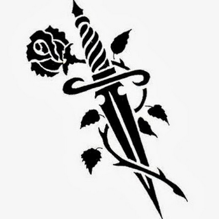 Beautiful Tribal Knife And Rose Tattoo Design