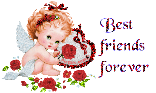 Best Friends Forever Cupid With Flowers And Heart Glitter