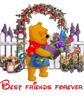 Best Friends Forever Winnie Pooh With Flowers Glitter
