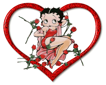 Betty Boop Sitting In Heart With Red Rose Buds Picture