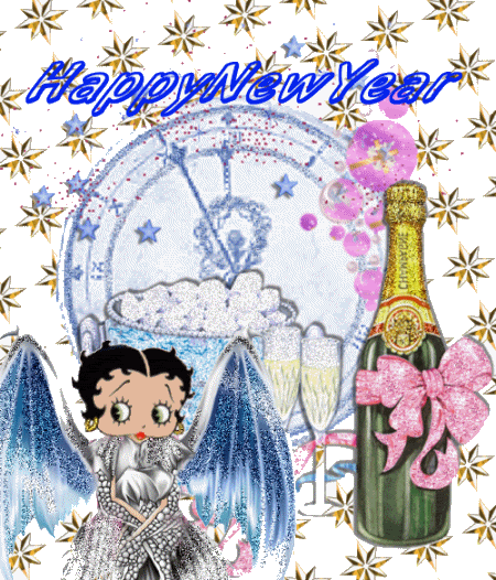 Betty Boop Wishing You Happy New Year With Champagne Bottle Glitter Picture
