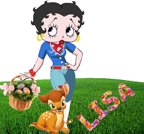 Betty Boop With Easter Eggs And Deer Animated Picture