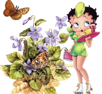 Betty Boop With Flowers And Butterfly Animated Glitter Picture