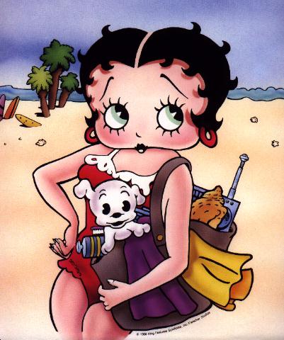 Betty Boop With Puppy On Beach Picture