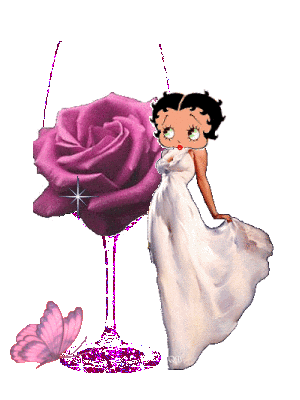 Betty Boop With Purple Rose Flower Wine Glass Glitter