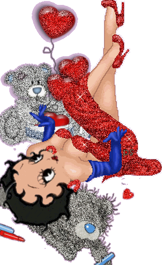 Betty Boop With Tatty Teddies And Red Heart Balloons Glitter Picture