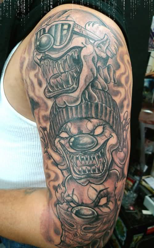 Black And Grey Chicano Tattoo On Left Half Sleeve