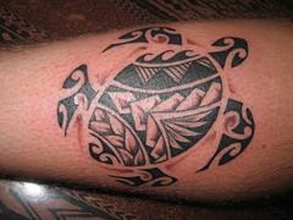 Black And Grey Hawaiian Tribal Turtle Tattoo