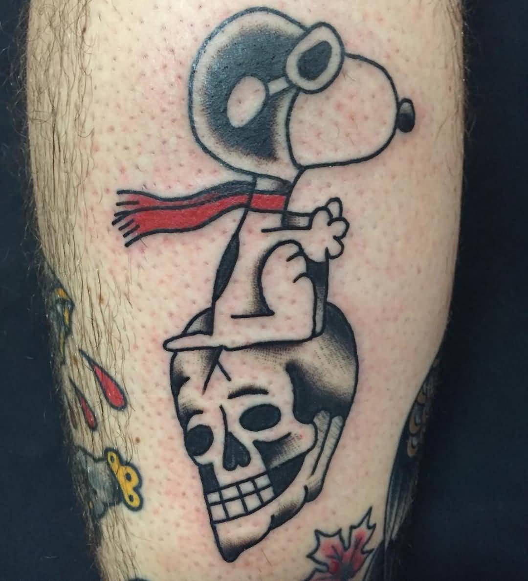 Black And Grey Snoopy Tattoo