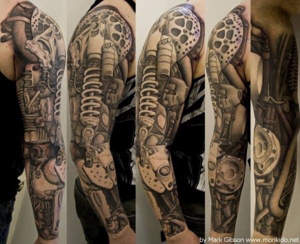 Black And Grey Steampunk Tattoo On Full Sleeve