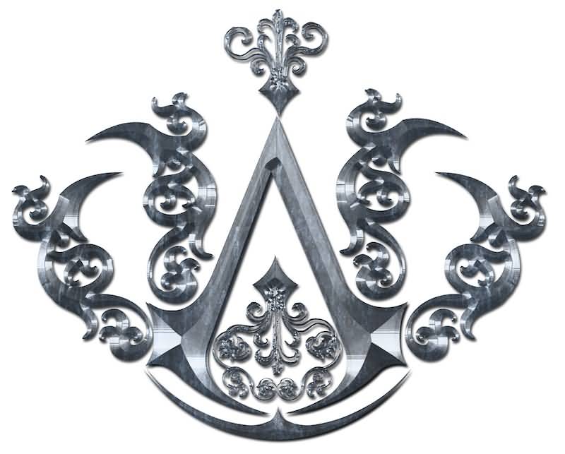 Black And Grey Tribal Assassins Creed Tattoo Design