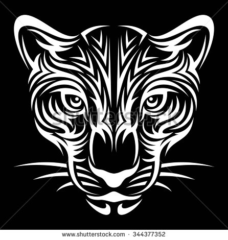 Black And White Tribal Jaguar Head Tattoo Stencil