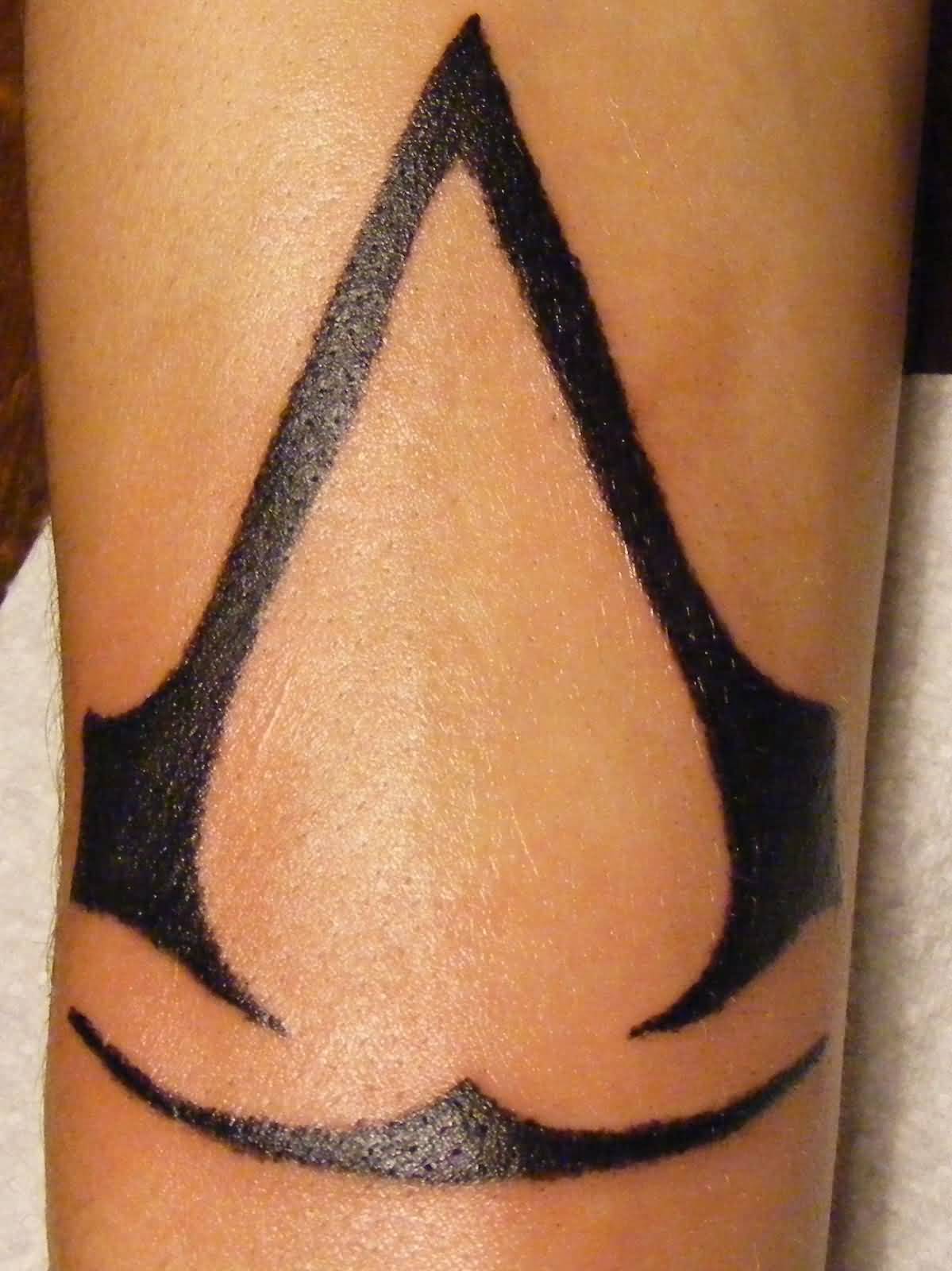 Black Assassins Creed Tattoo On Arm Sleeve