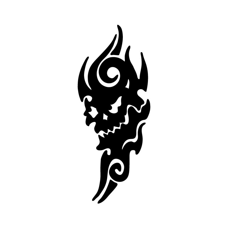 Black Flaming Tribal Skull Tattoo Design