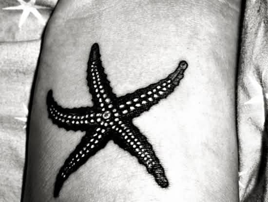 Black Ink Tribal Starfish Tattoo